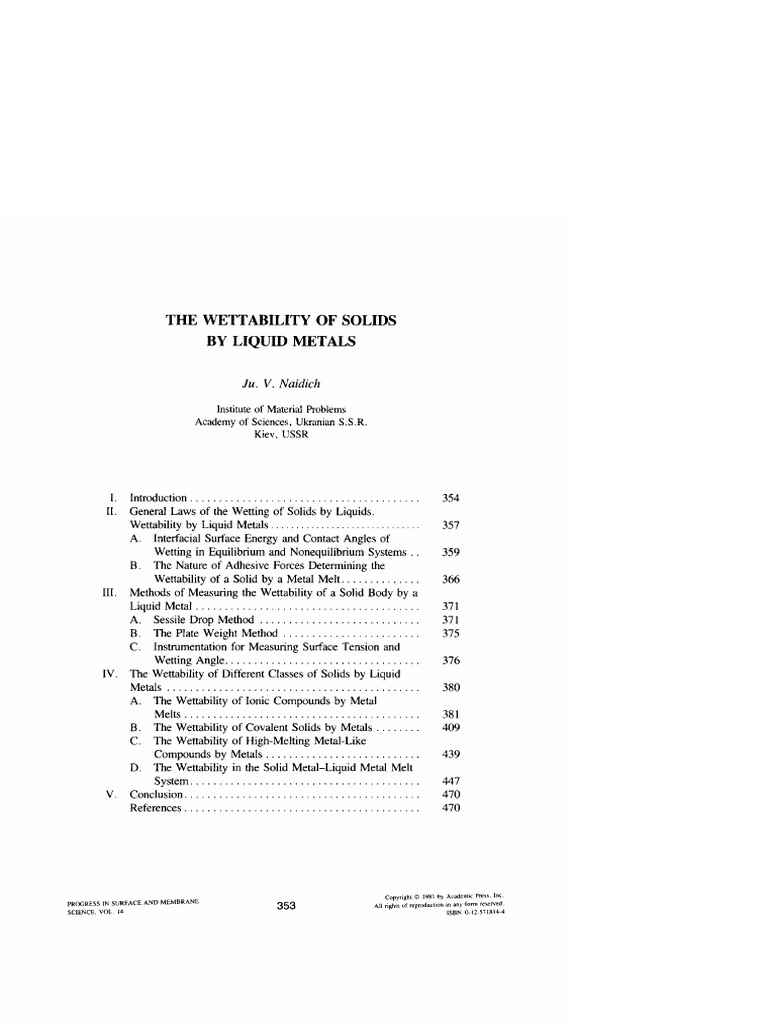 The Wettability of Solids by Liquid Metals | PDF | Wetting | Building ...