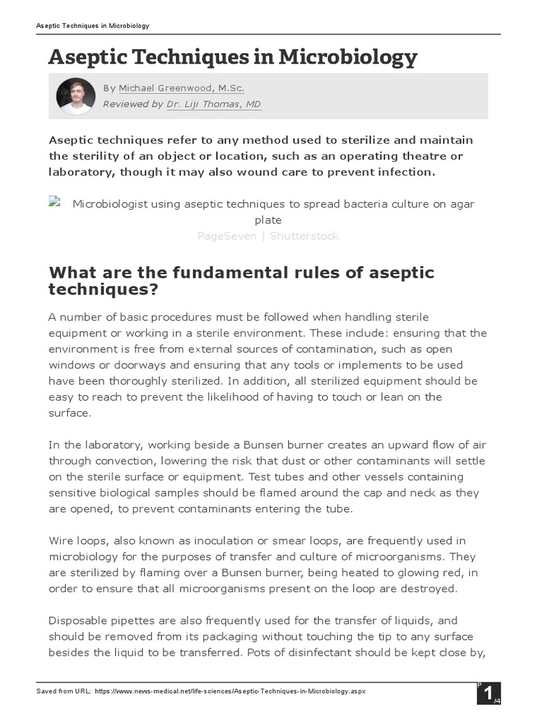 Aseptic Techniques in Microbiology PDF Sterilization (Microbiology)