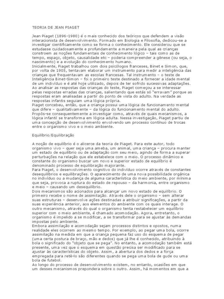 Piaget e Vygotsky | PDF | Aprendizado | Pensamento