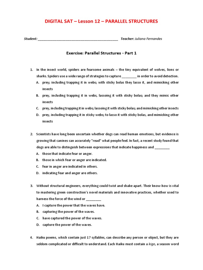 SAT Practice: Parallel Structures | PDF | Language Arts & Discipline