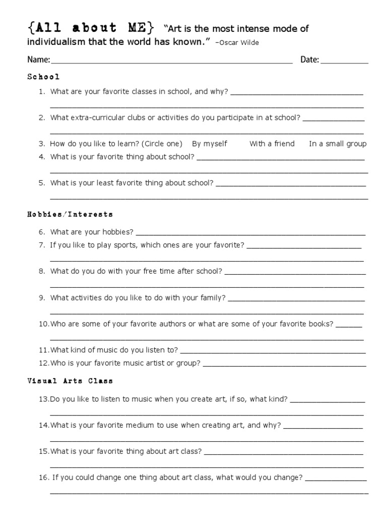 All About ME Student Interest Inventory | PDF