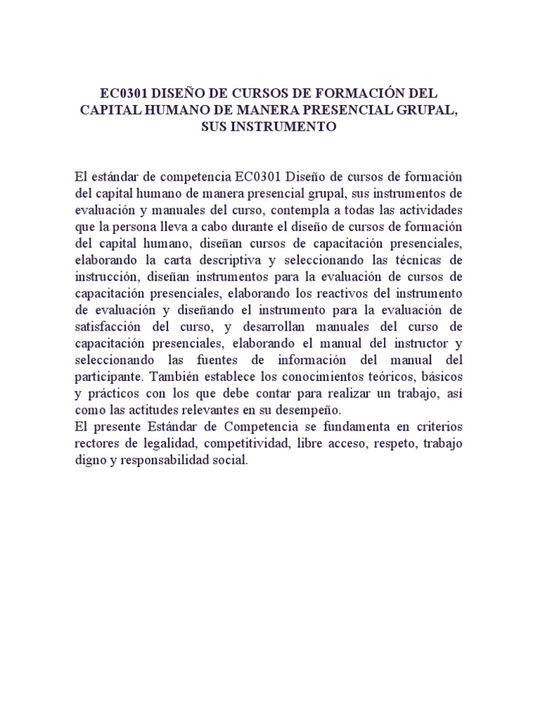 EC0301 Diseño de Cursos de Formación Del Capital Humano 01 | PDF