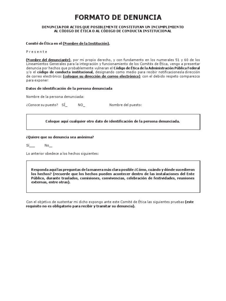 Formato de denuncias pdf mediaci n anonimato