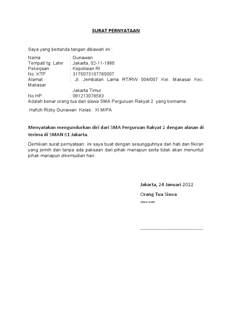 SURAT Pengunduran Diri | PDF