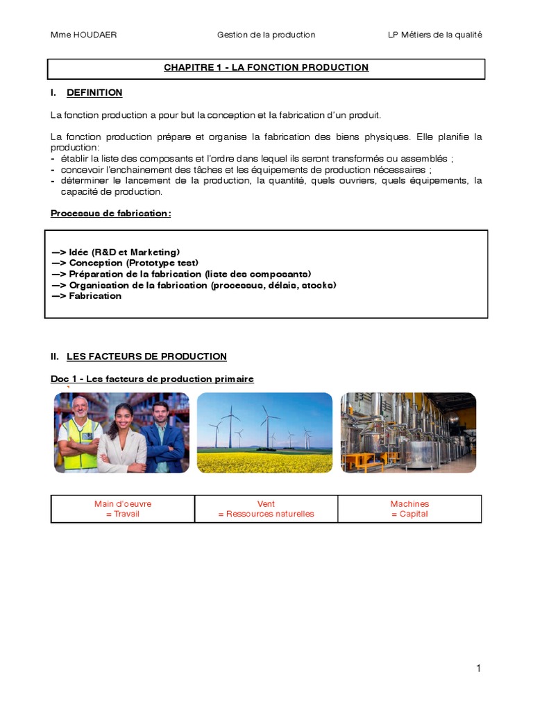 Fonction et facteurs de production | PDF | Valeur ajoutée | Logistique