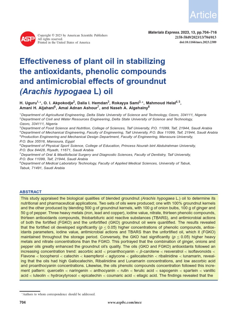 Effectiveness of Plant Oil in Stabilizing The Antioxidants, Phenolic