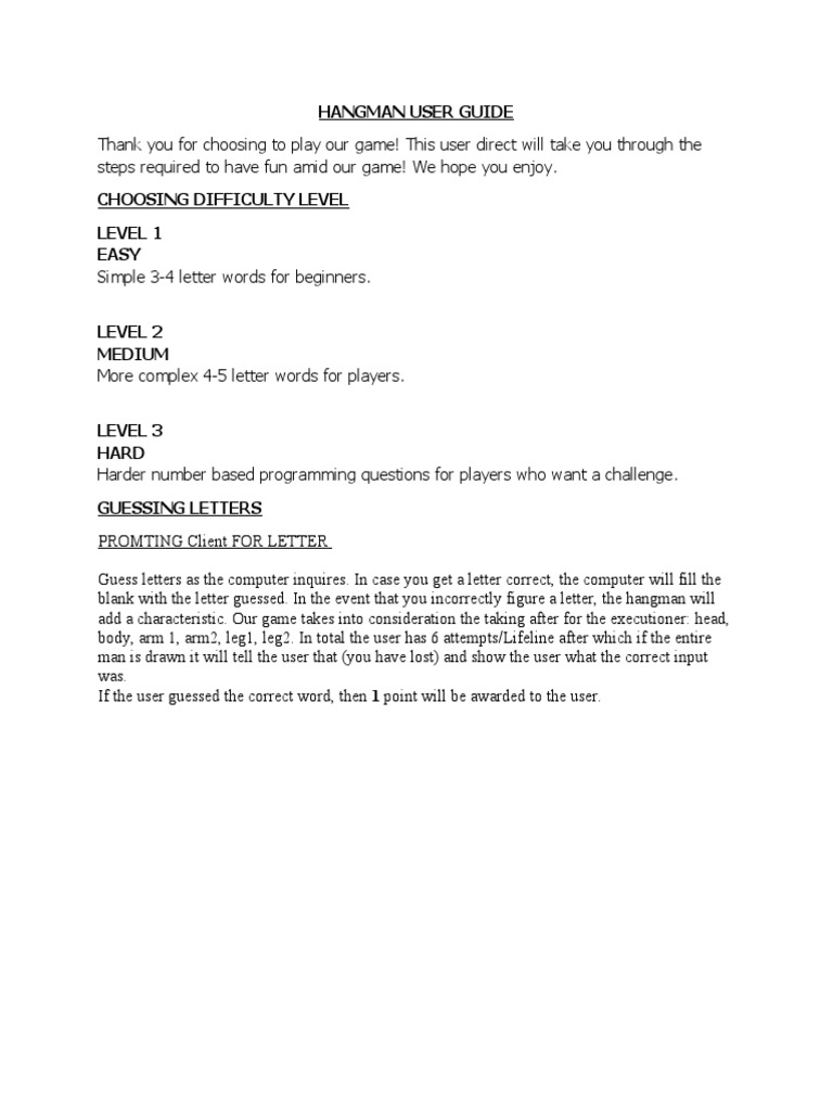 HANGMAN USER GUIDE PDF