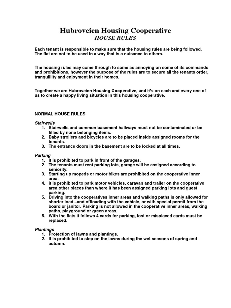 House Rules and Parking Regulation | PDF