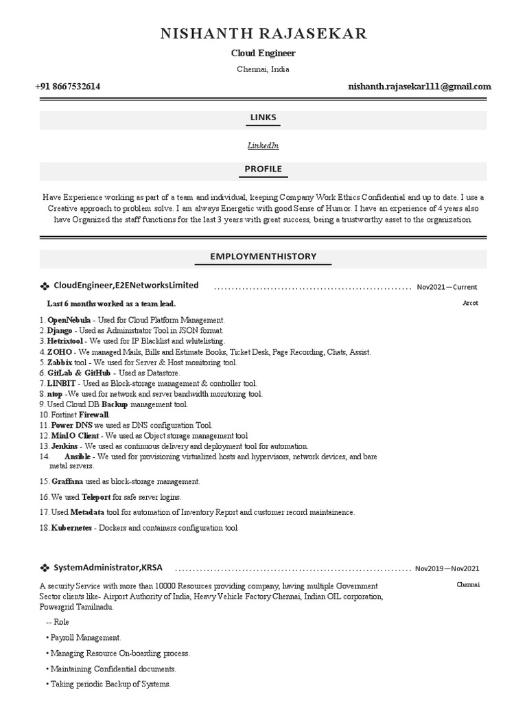 Resume NishanthRajasekar | PDF | Cloud Computing | Server (Computing)