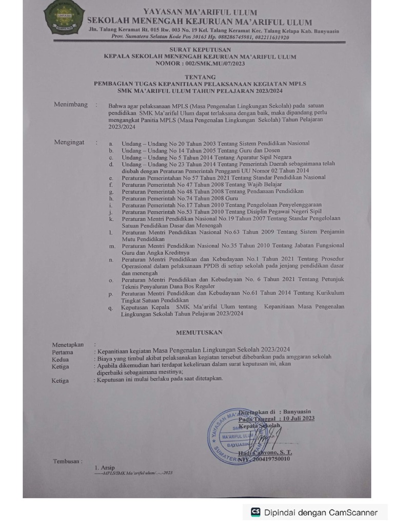 Sk pembagian tugas kegiatan mpls pdf