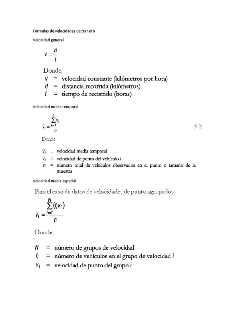 Fórmulas de Velocidades de Transito | PDF