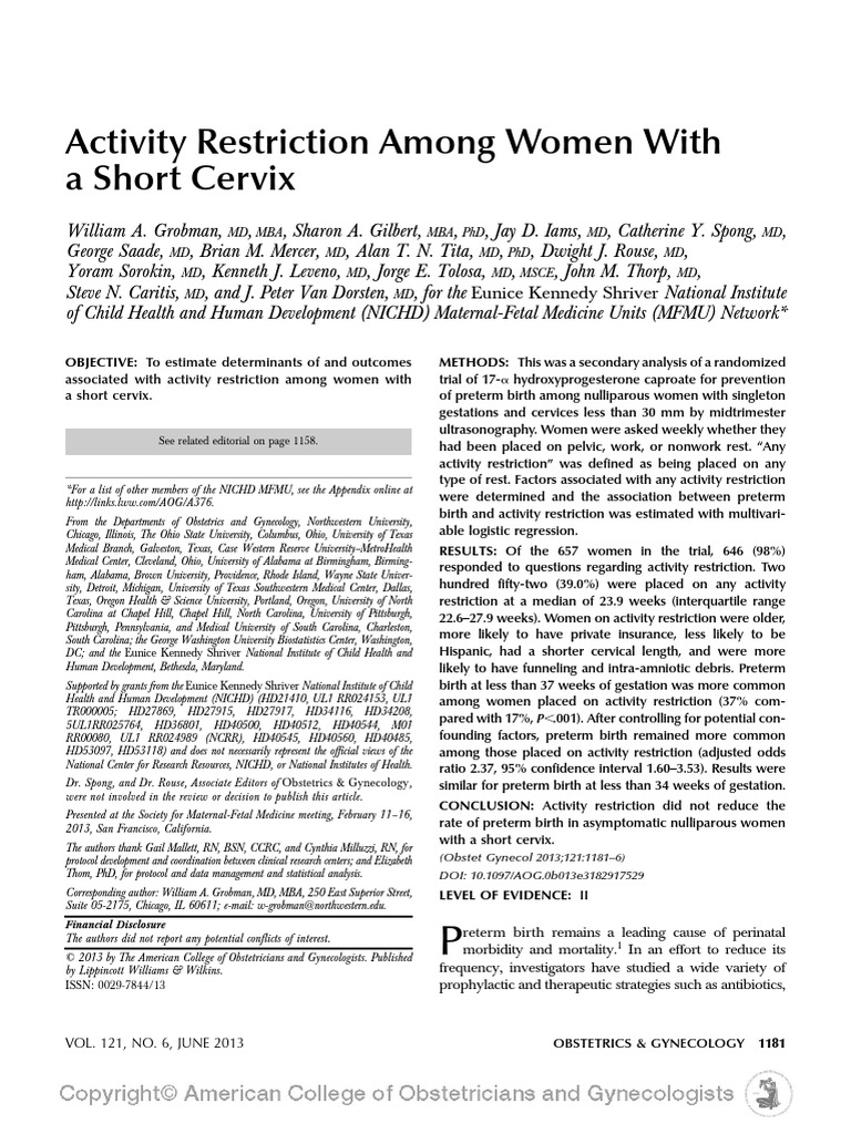 Activity Restriction Among Women With A Short Cervix (No Estoy Muy