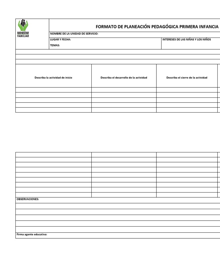 Formato Planeación Pedagógica ICBF | PDF | Crecimiento personal y ...