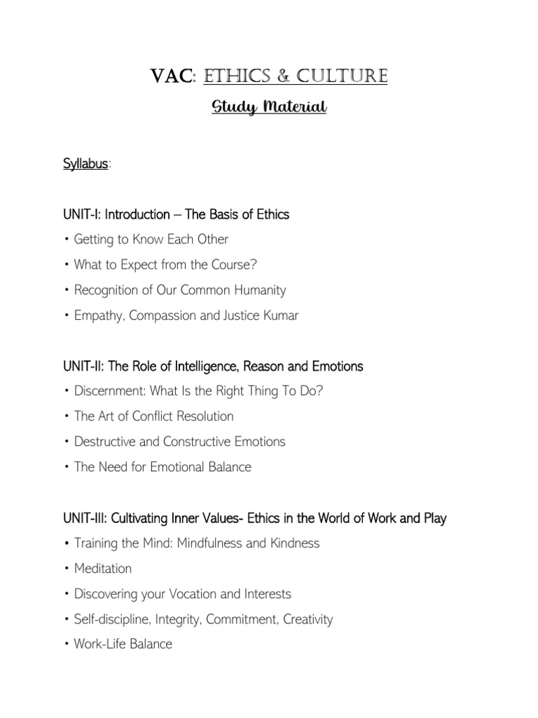 Ethics And Culture Study Material Pdf Meditation Virtue Ethics