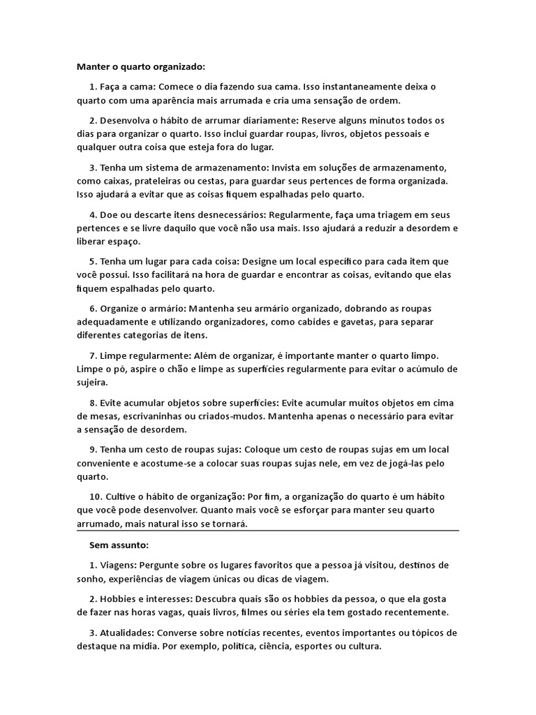 Dicas para Organizar Seu Quarto | PDF | Aprendizado | Criatividade