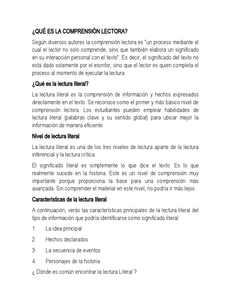 Comprensión Lectora: Niveles y Tipos | PDF | Razonamiento deductivo ...