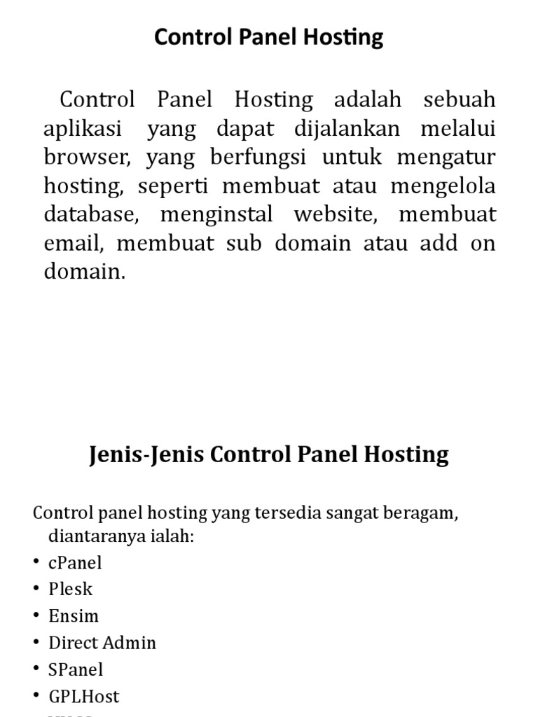 Control Panel Hosting | PDF