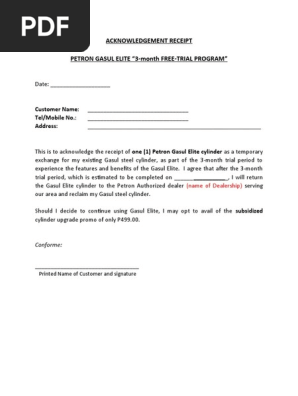 Gasul Elite 3-month free trial - Acknowledgement Receipt