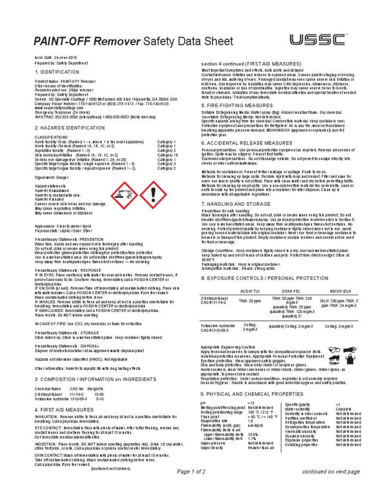 PaintOff Remover 2016 SDS PDF Toxicity Hazardous Waste