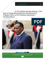 La Leçon À Tirer de L'affaire Nzouba-Ndama, C'est Que Le Congo-Brazzaville N'a Pas Renoncé À S'ingérer Dans La Vie Politique Gabonaise (Ambassadeur)