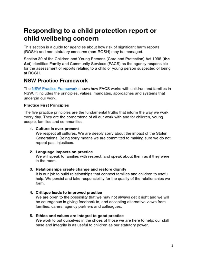 Draft Responding to a Child Protection Report of Child Wellbeing