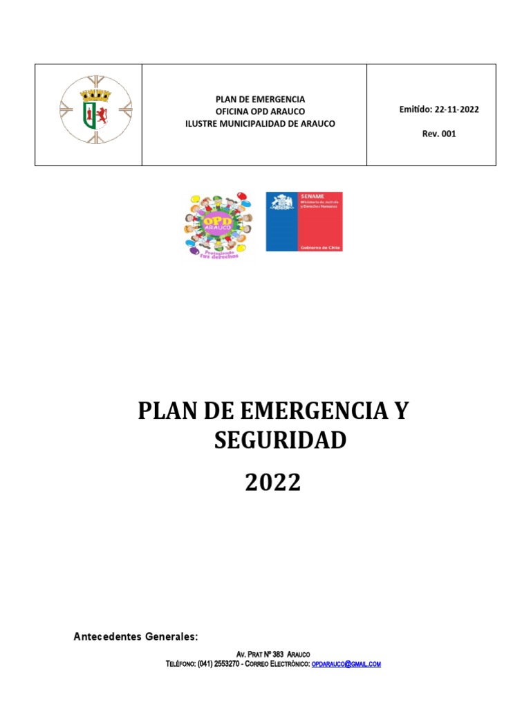 Plan de Emergencia OPD Arauco 2022 | PDF | Emergencia | Primeros auxilios