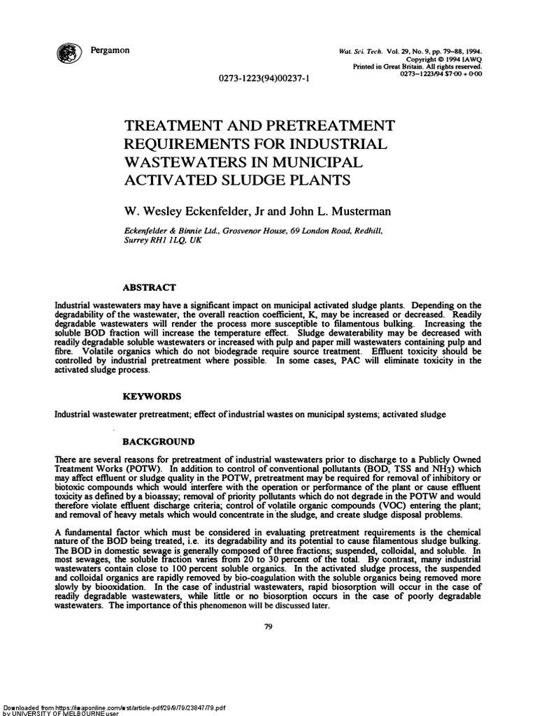 ACTIV ATED SLUDGE PLANTS W. Eckenfelder | PDF | Sewage Treatment ...