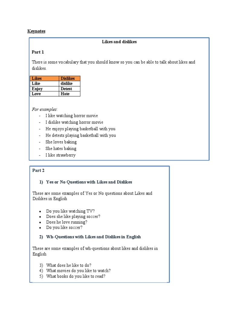Likes and Dislike | PDF