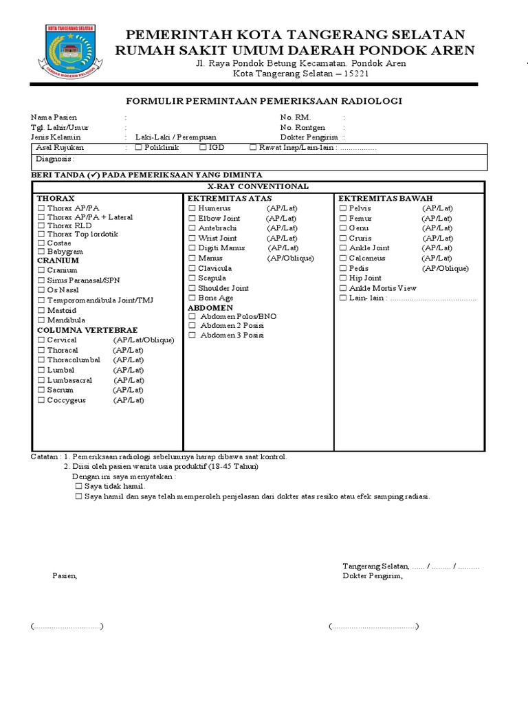 Formulir Permintaan Radiologi RSUD Pondok Aren | PDF