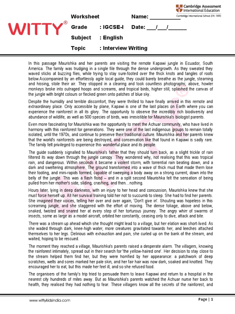 Igcse i caie english fle interview writing pdf