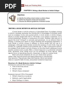 CHAPTER 6 WRITING A BOOK REVIEW OR ARTICLE CRITIQUE