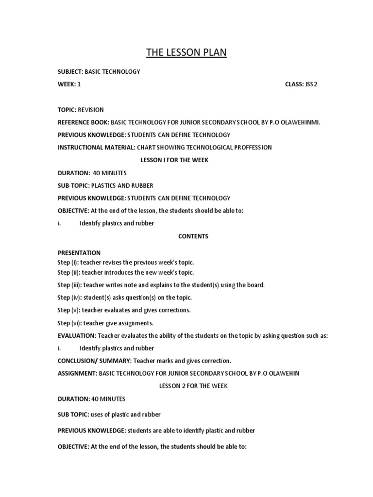 Basic Technology Lesson Plan for JSS2 | PDF | Shape | Circle