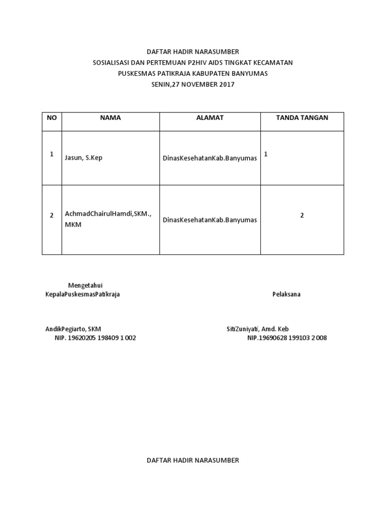 Daftar Hadir Narasumber | PDF