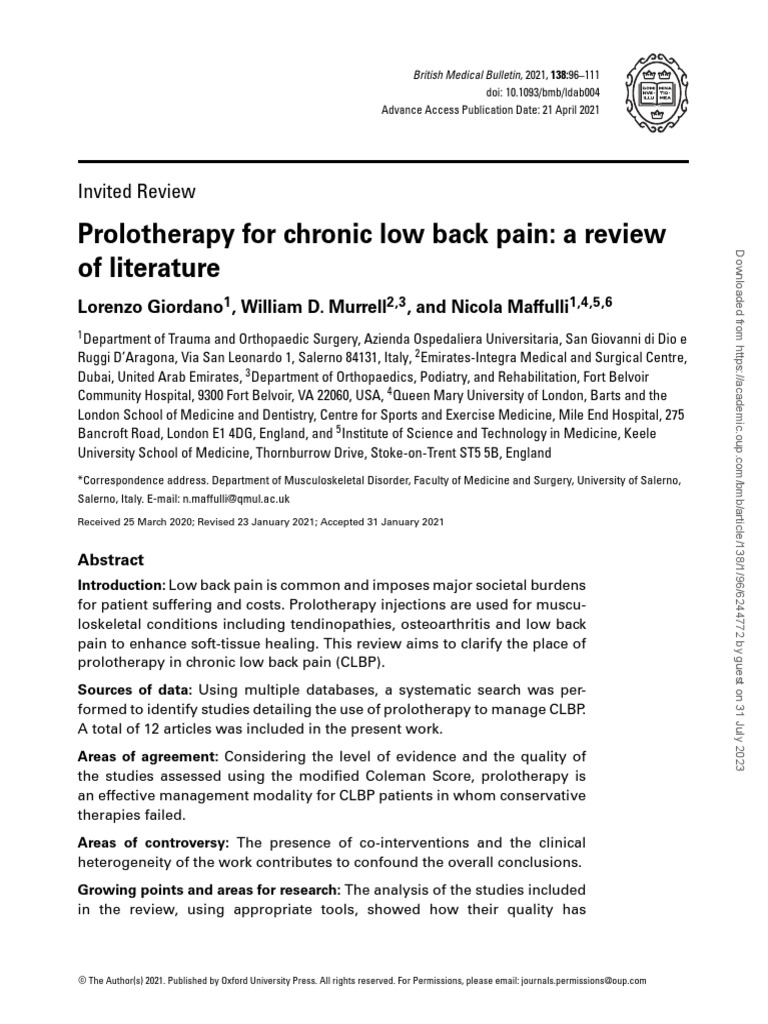 Prolotherapy For Chronic Low Back Pain Download Free PDF Low Back