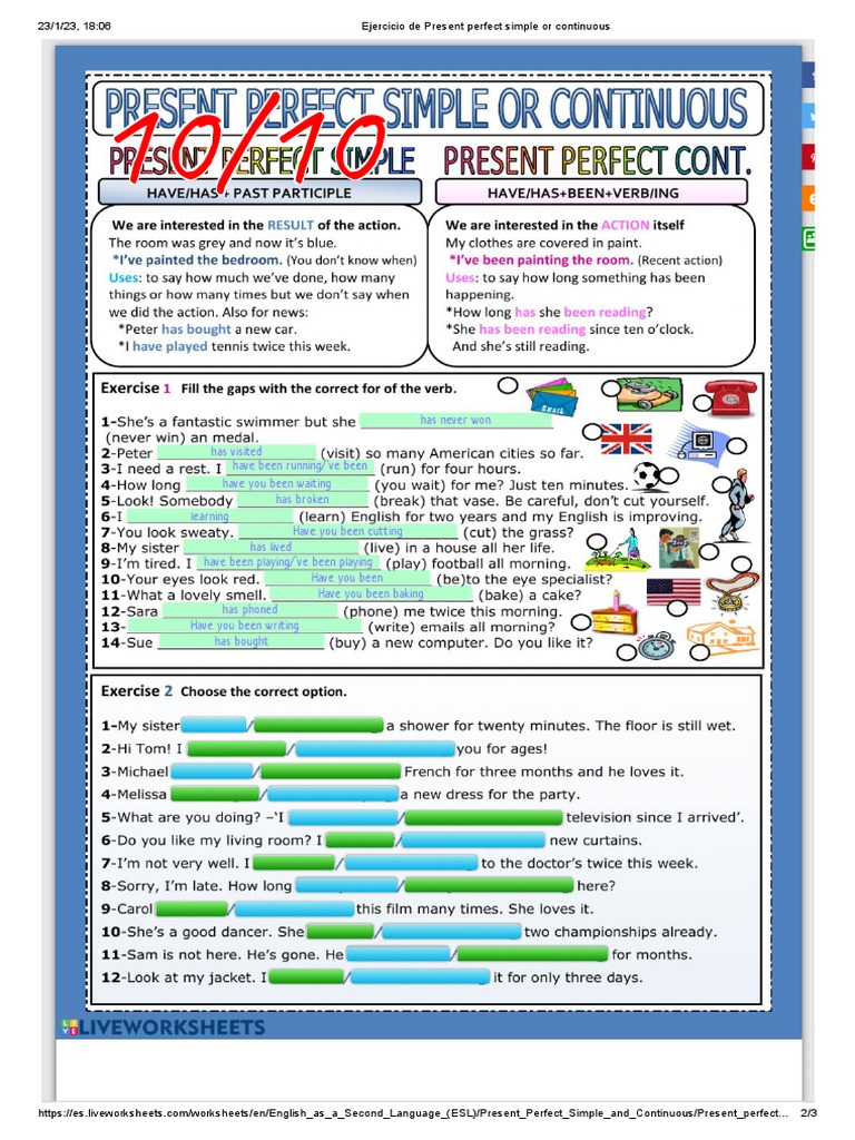 Ejercicios de Present Perfect Simple y Continuo | PDF