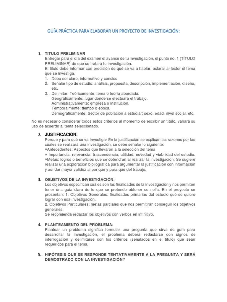 Guía para Proyecto de Investigación | PDF | Hipótesis | Teoría
