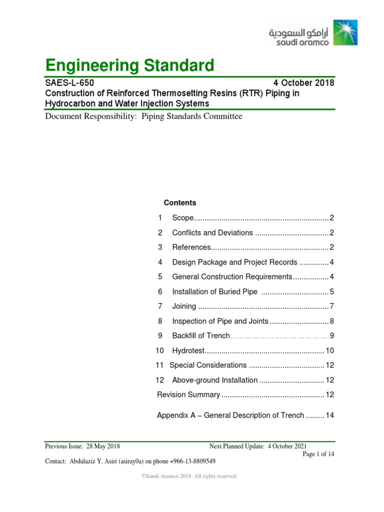 RTR Piping Standards for Hydrocarbon Systems | PDF | Pipe (Fluid ...