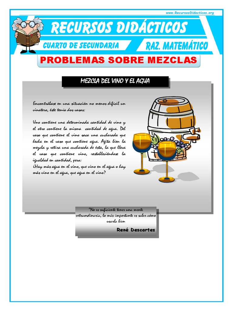 Problemas Sobre Mezclas para Cuarto de Secundaria | PDF | Vino | Agua