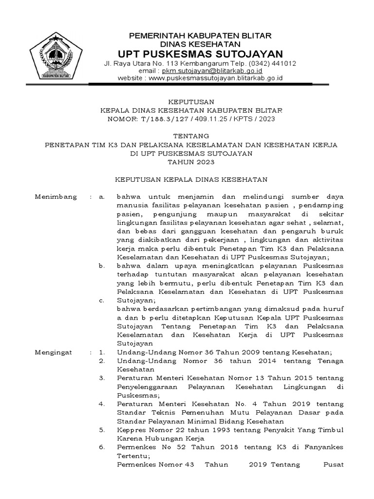 1.3.6 SK Revisi TIM K3 DAN PELAKSANAAN K3 TH 2023 | PDF