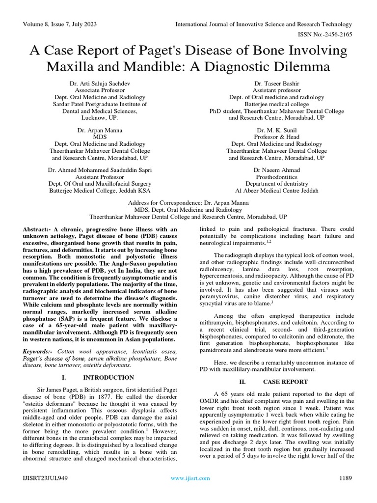 A Case Report of Paget's Disease of Bone Involving Maxilla and Mandible