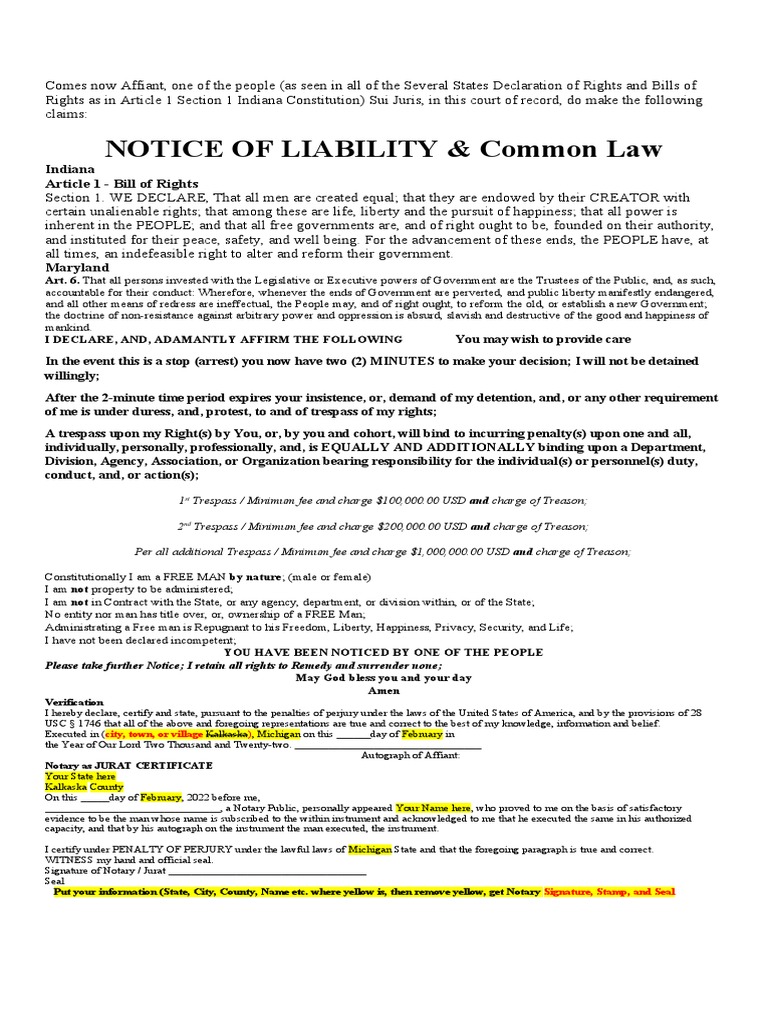 NOL Notice of Liability For Americans 1 Page | PDF | Justice | Crime ...