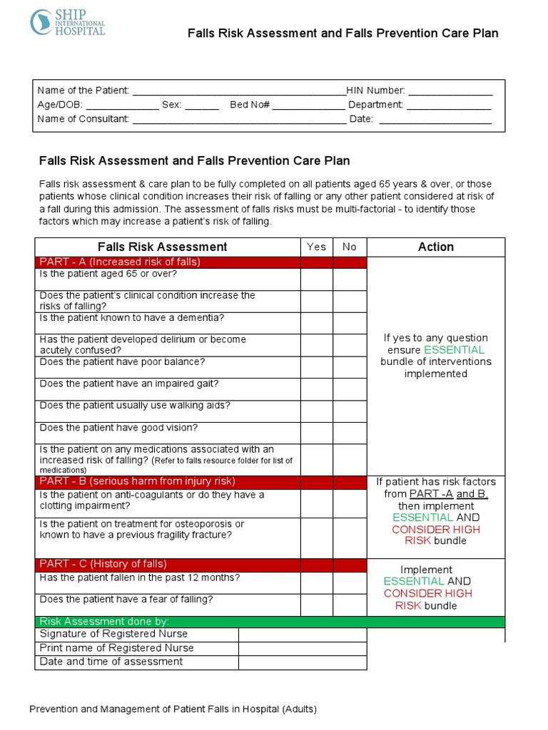 Fall Risk Assessment and Prevention Plan | PDF | Patient | Nursing