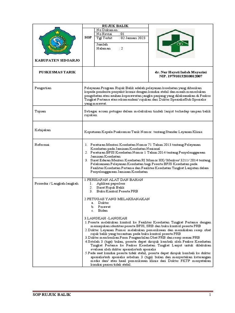 SOP Pelayanan Rujuk Balik Kesehatan | PDF