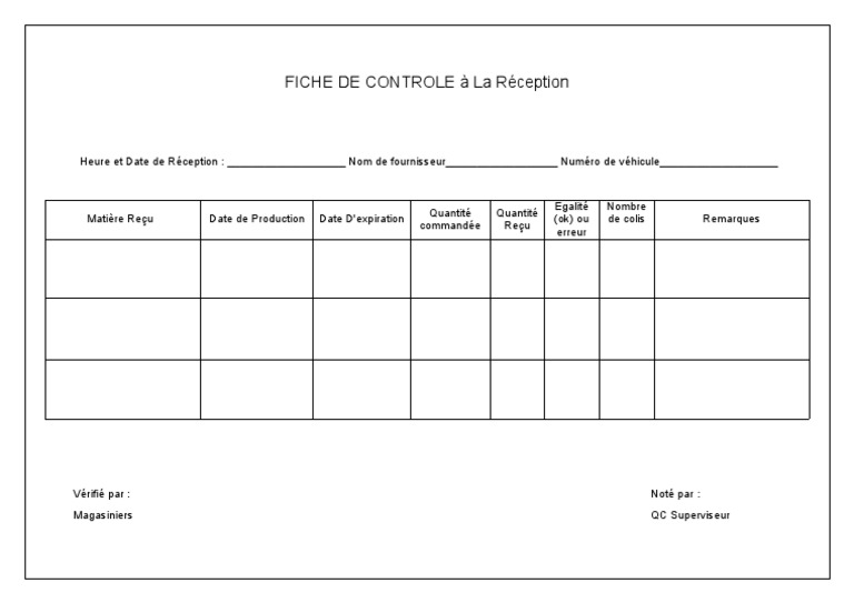 Fiche De Contrôle Réception – Exemple De Contrôle À Réception – SVBZU
