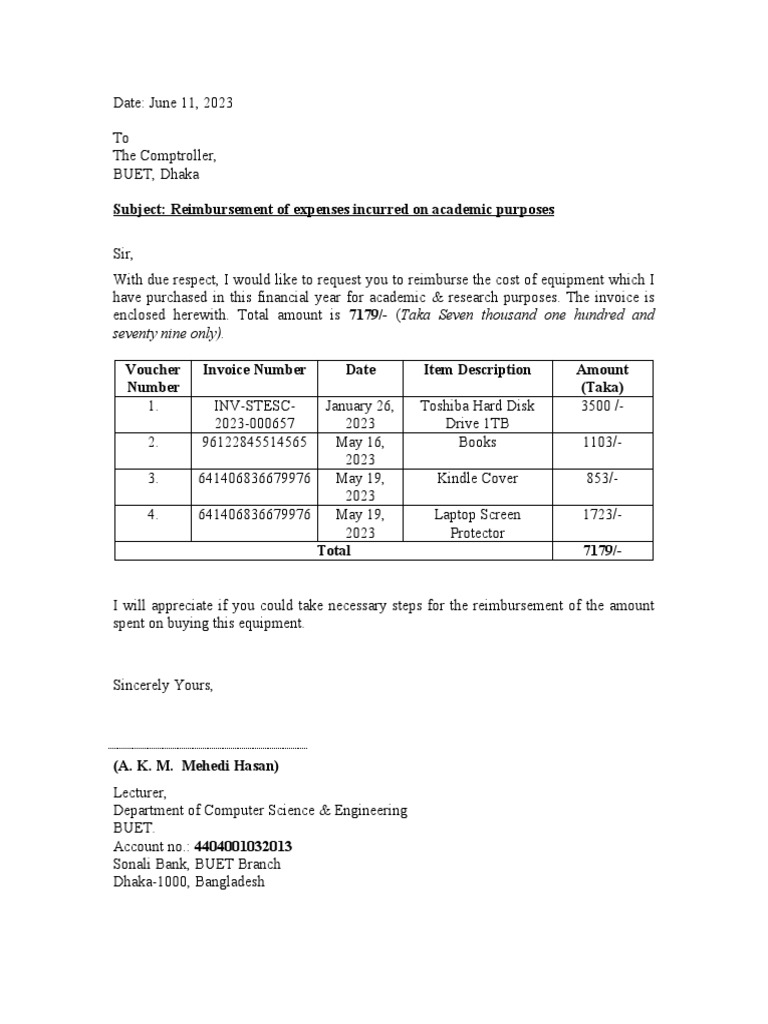 Reimbursement Template PDF