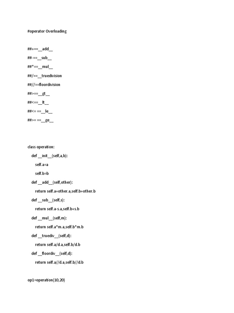 Operator Overloading in Python | PDF