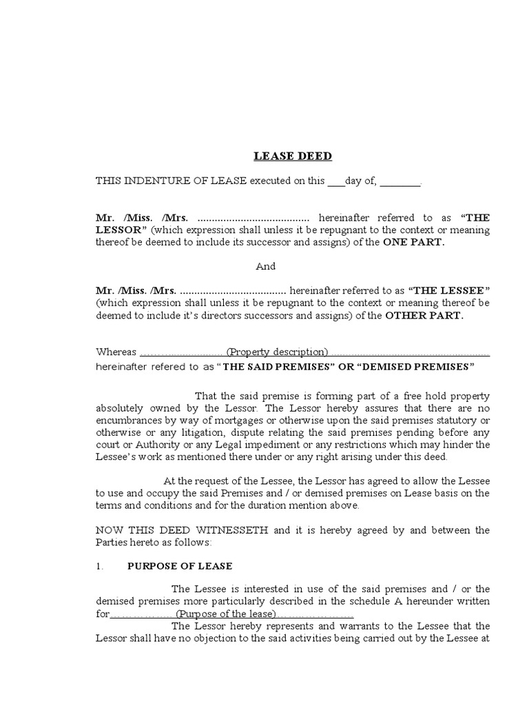 Lease Deed English PDF