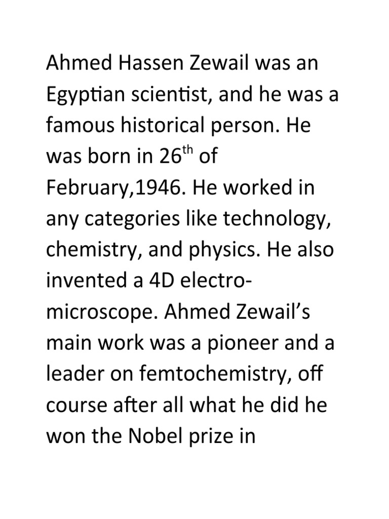 Ahmed Hassen Zewail Was An Egyptian Scientist | PDF