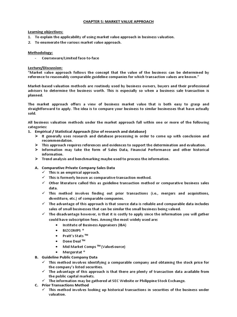 Topic 5 Market Value Approach | PDF | Dividend | Valuation (Finance)