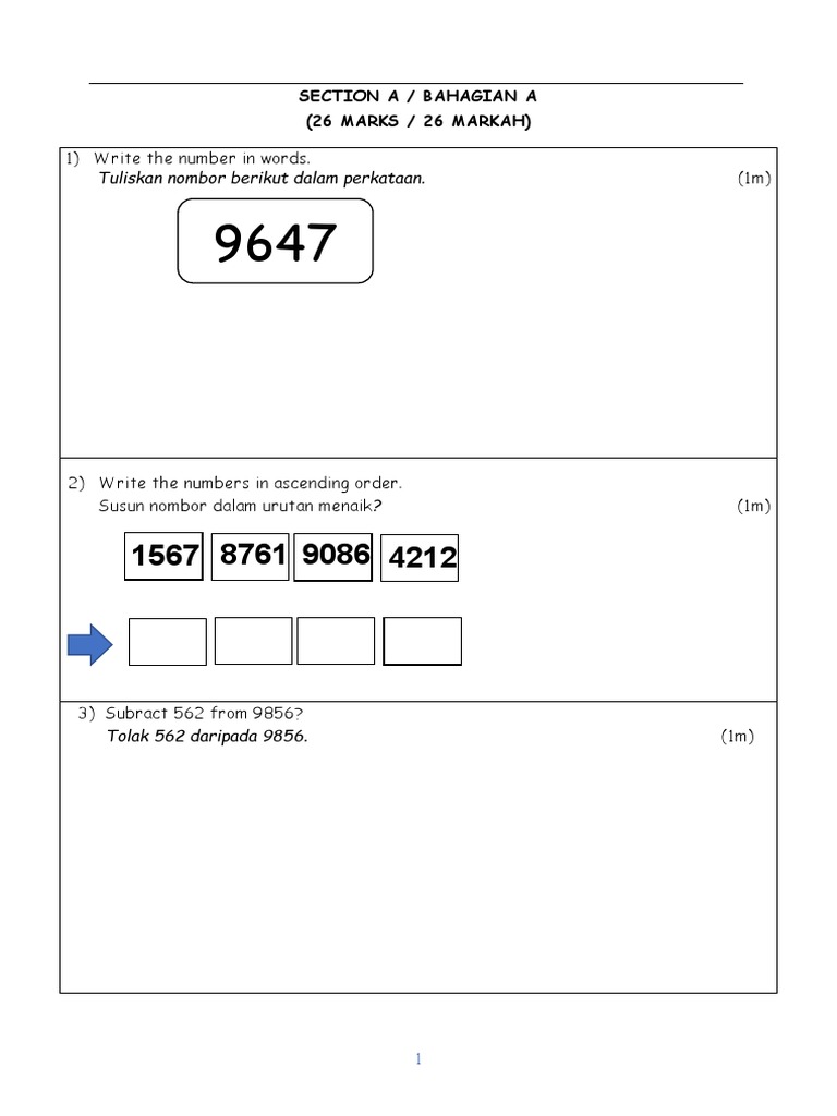 Exercise Upsa Year 3 Math (Revision 4) | PDF